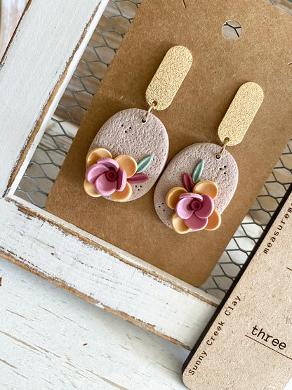 Pink and orange floral dangles
