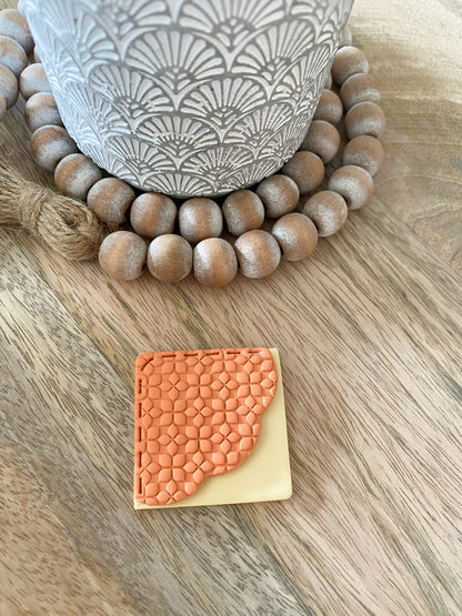 Orange & yellow scalloped handmade polymer clay corner bookmark