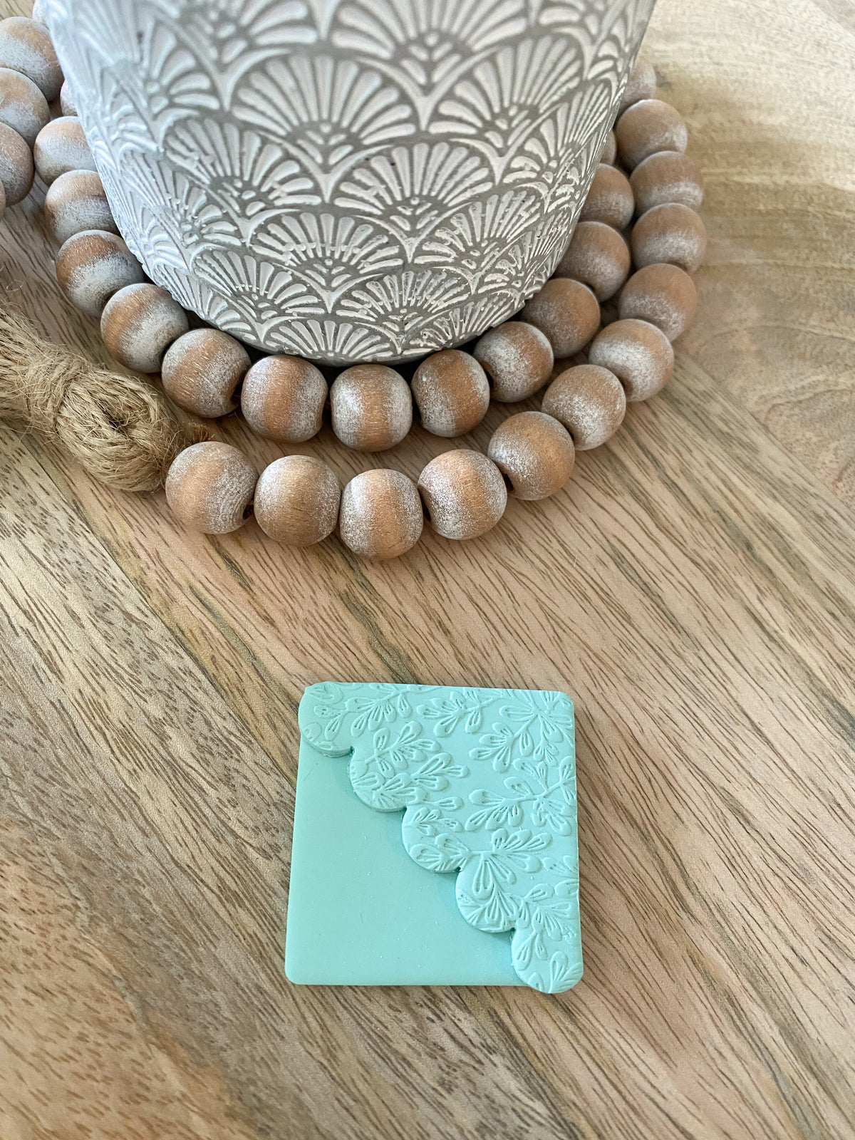 Teal scalloped handmade polymer clay corner bookmark