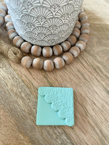 Teal scalloped handmade polymer clay corner bookmark