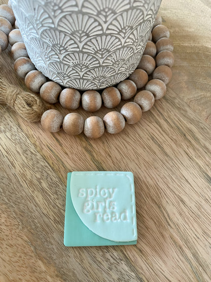 Teal Spicy Girls Read handmade polymer clay corner bookmark