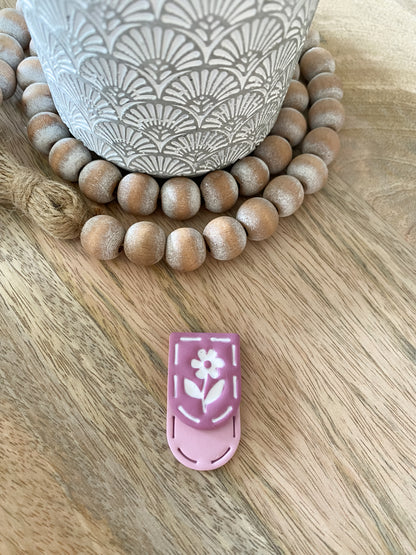 Small purple flower handmade polymer clay bookmark