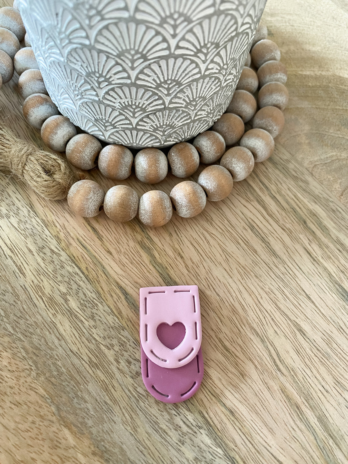 Small purple heart handmade polymer clay bookmark