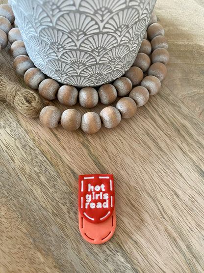 Small red Hot Girls Read handmade polymer clay bookmark
