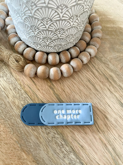 Large blue One More Chapter handmade polymer clay bookmark