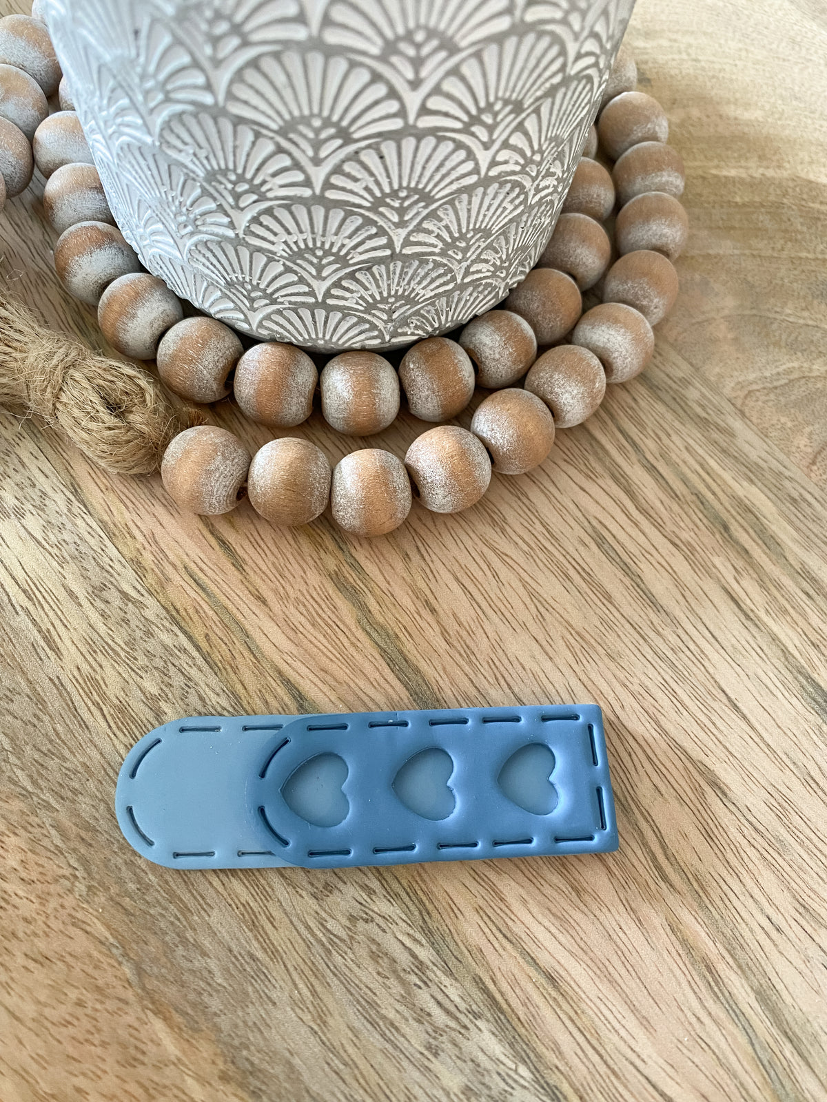 Large blue heart handmade polymer clay bookmark