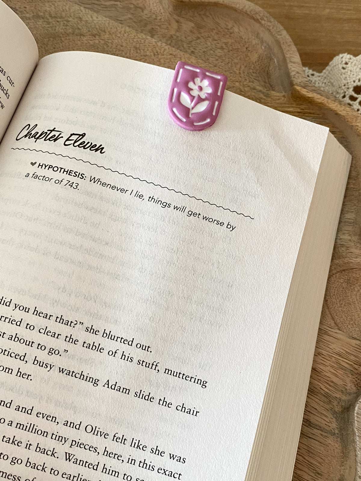 Small purple flower handmade polymer clay bookmark