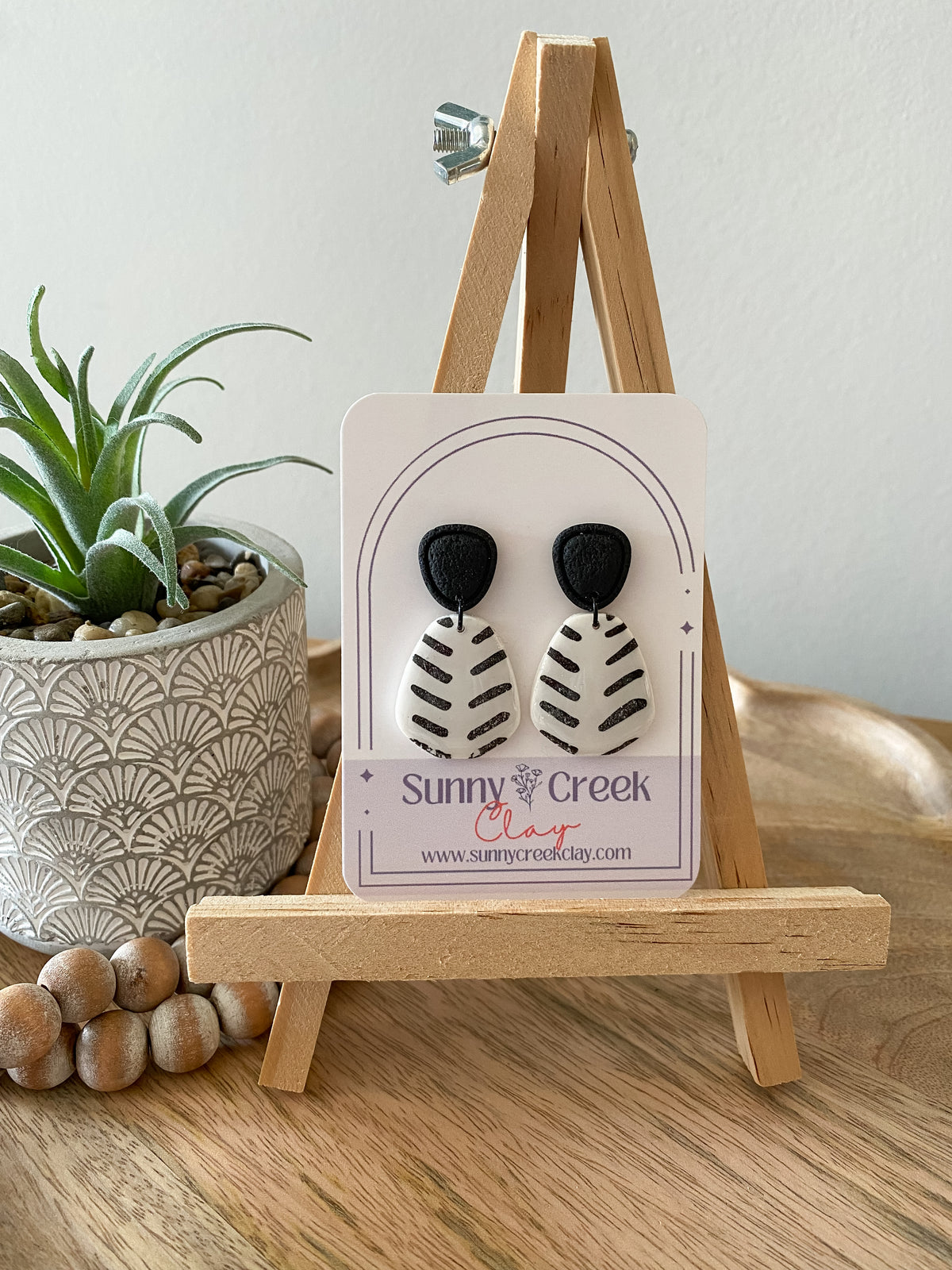Black and white striped handmade polymer clay earrings