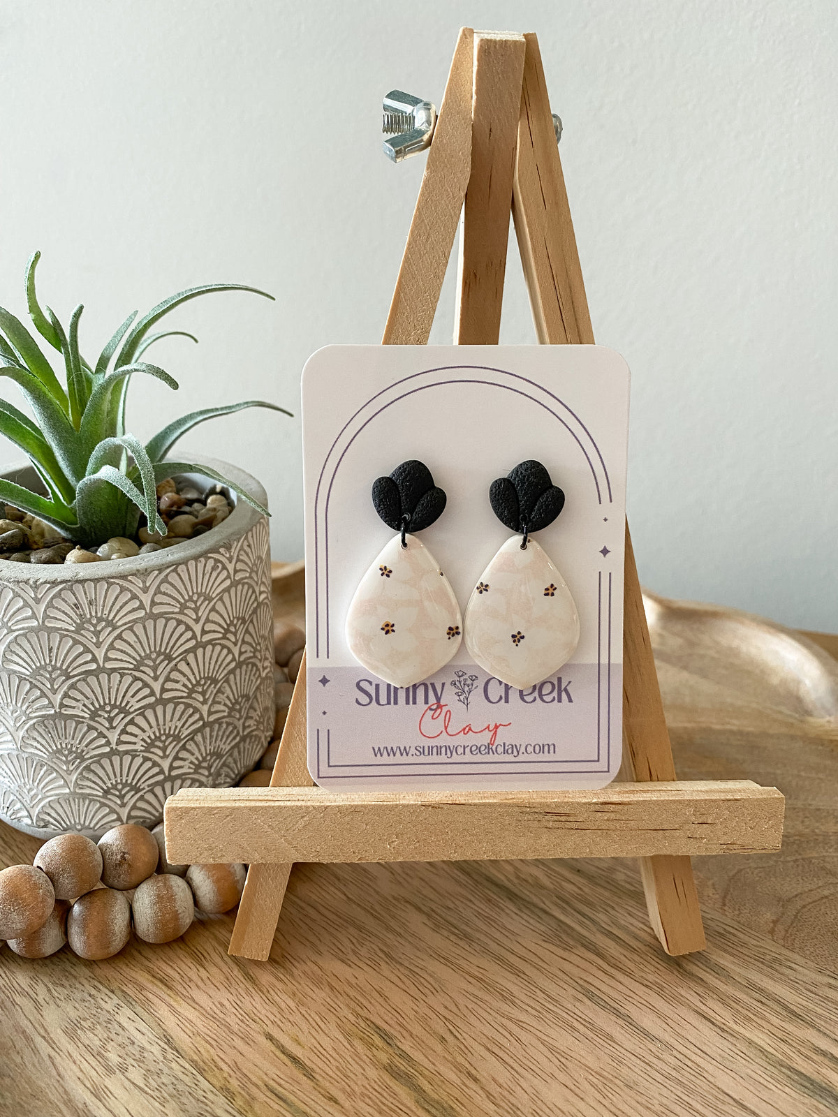Soft pink floral handmade polymer clay earrings
