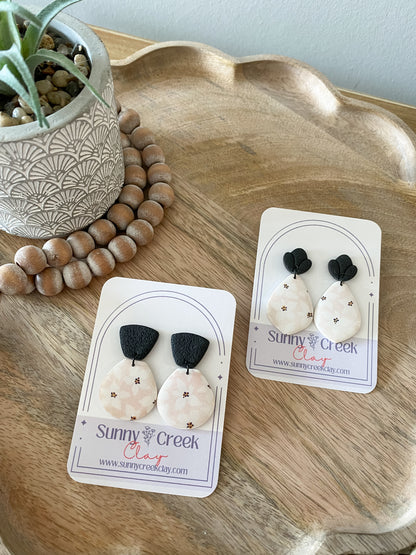 Soft pink floral handmade polymer clay earrings