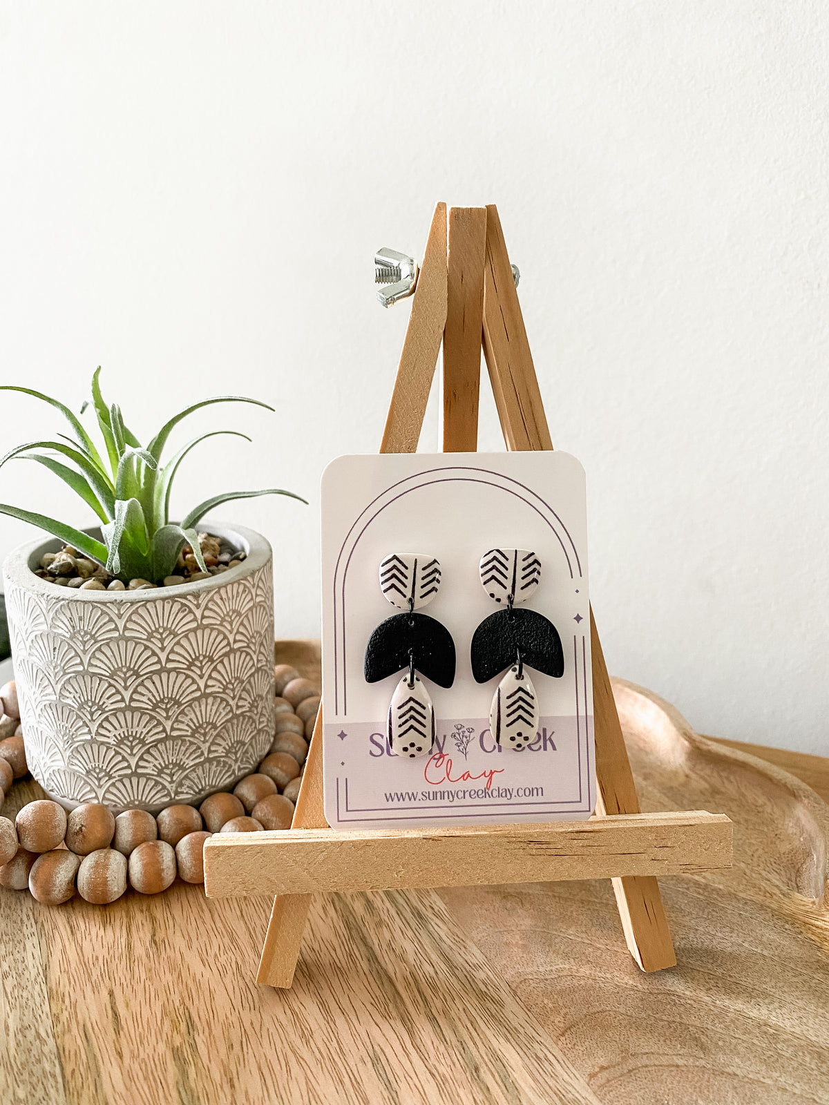 Black and white geometric print handmade polymer clay earring collection