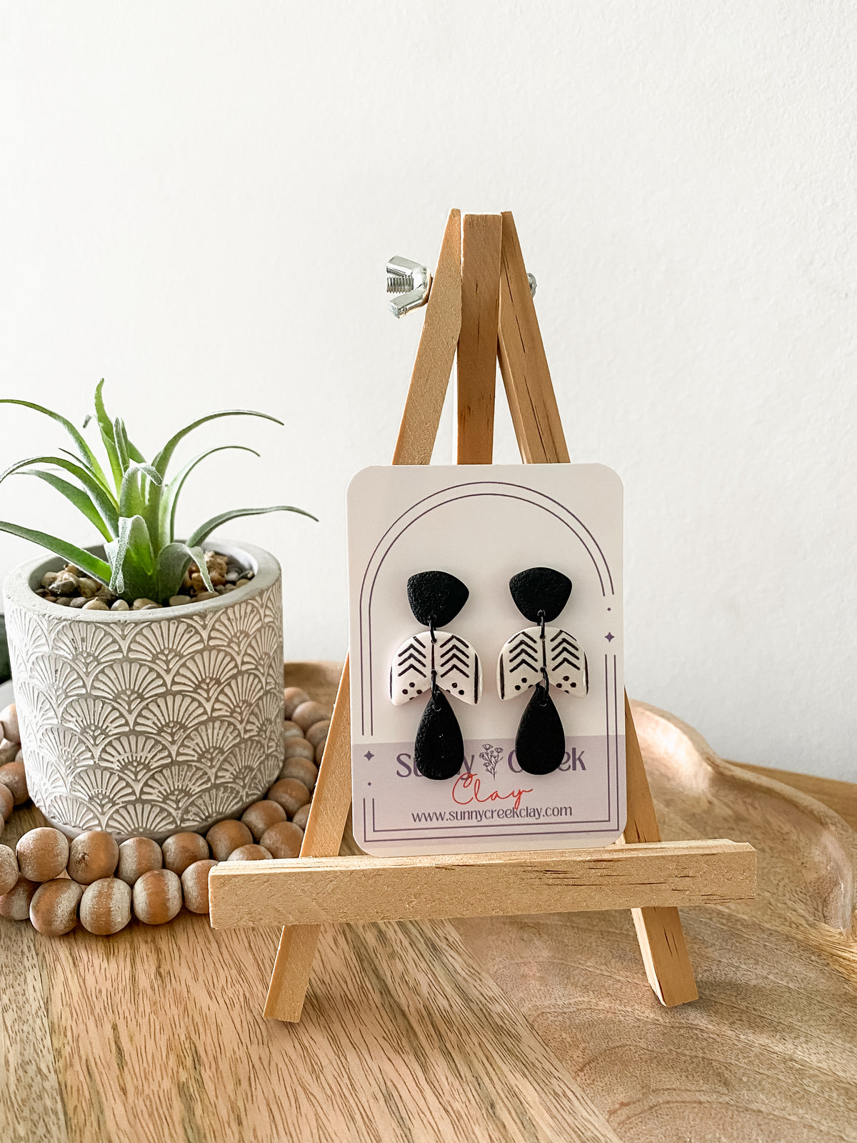 Black and white geometric print handmade polymer clay earring collection