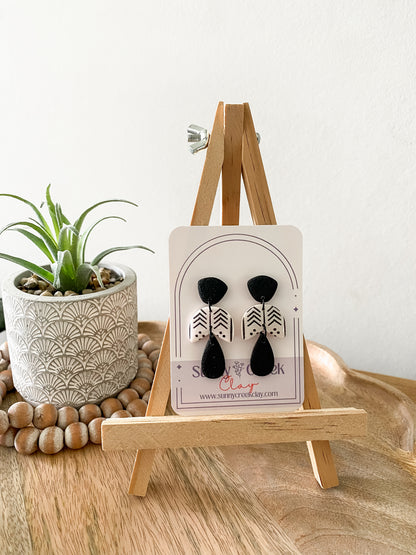 Black and white geometric print handmade polymer clay earring collection