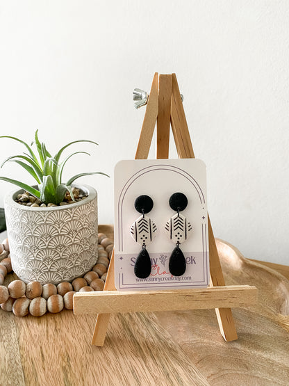 Black and white geometric print handmade polymer clay earring collection