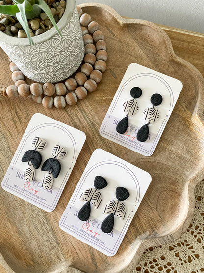 Black and white geometric print handmade polymer clay earring collection