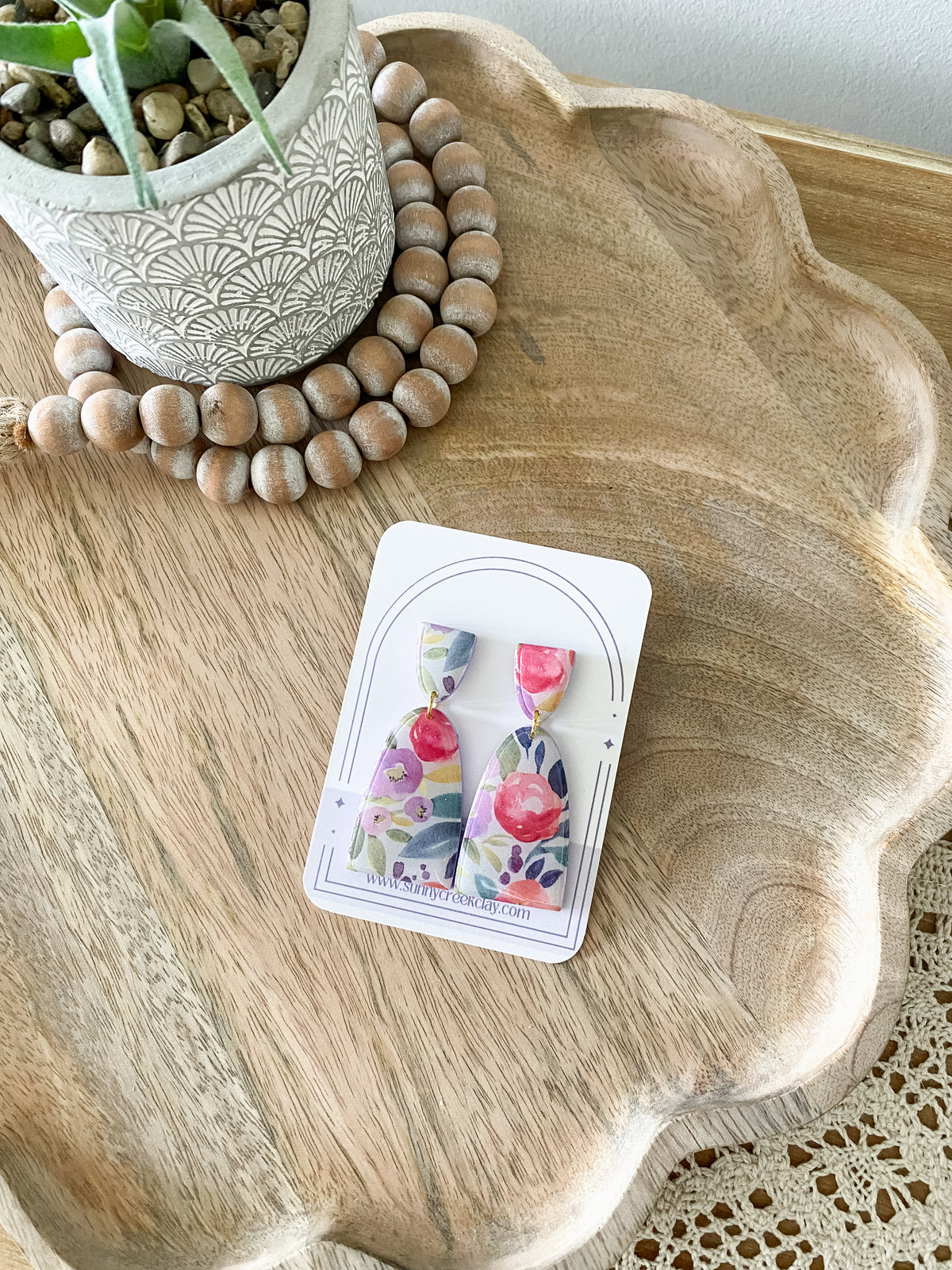 Purple & pink floral handmade polymer clay earrings