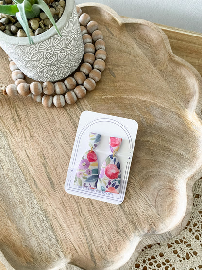 Purple & pink floral handmade polymer clay earrings