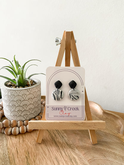 Black white & blue handmade polymer clay earring collection