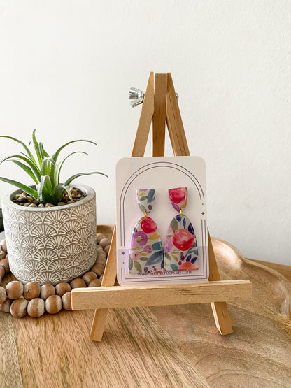 Purple & pink floral handmade polymer clay earrings