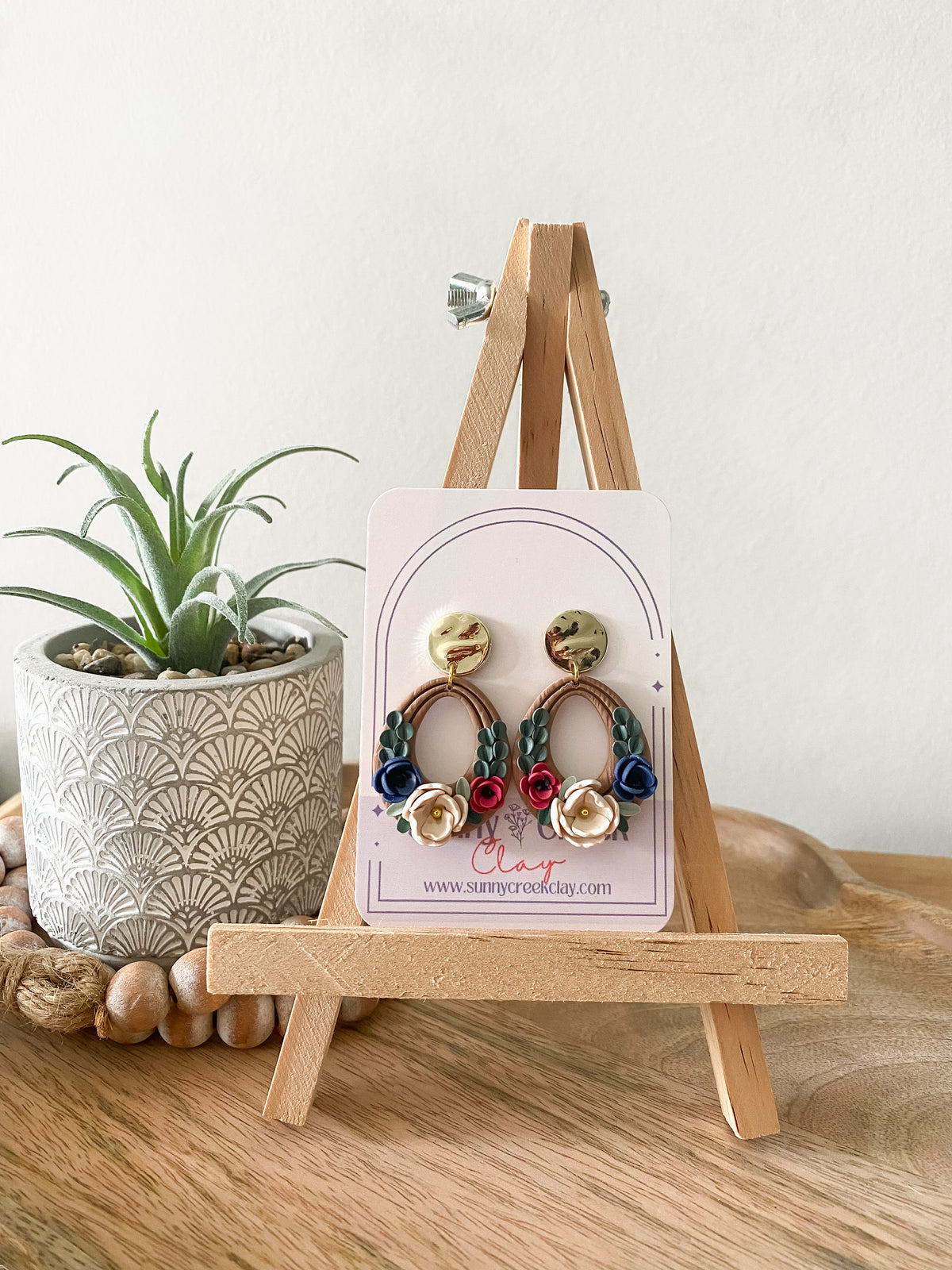 Tan Handmade Floral Polymer Clay Earrings