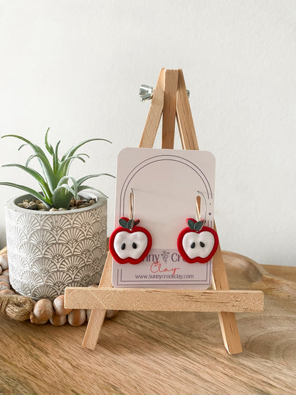 Apple back to school handmade polymer clay hoop earrings
