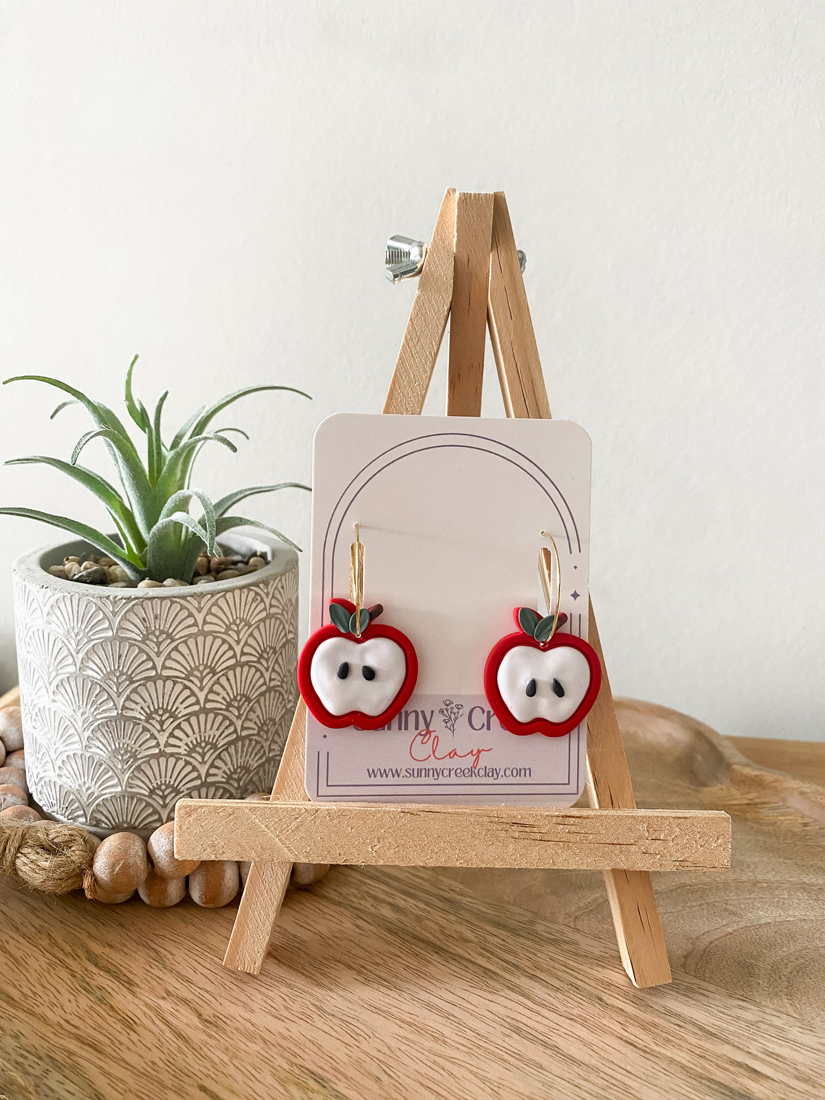 Apple back to school handmade polymer clay hoop earrings