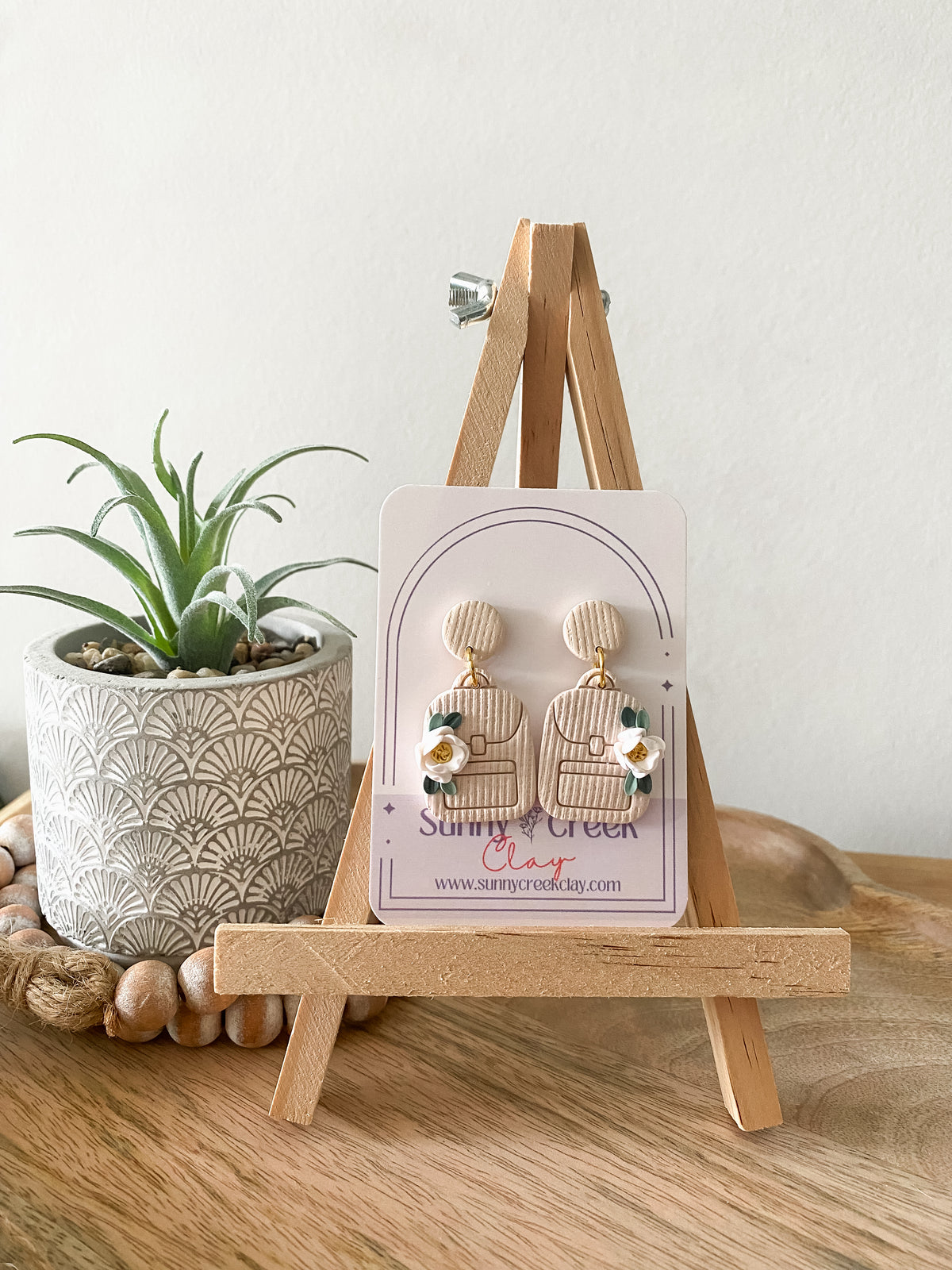 Floral backpack handmade polymer clay earring collection