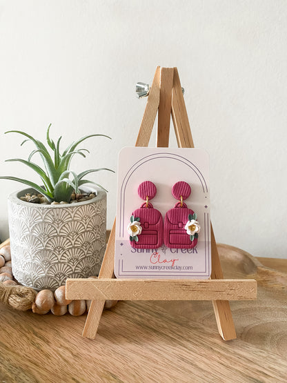 Floral backpack handmade polymer clay earring collection