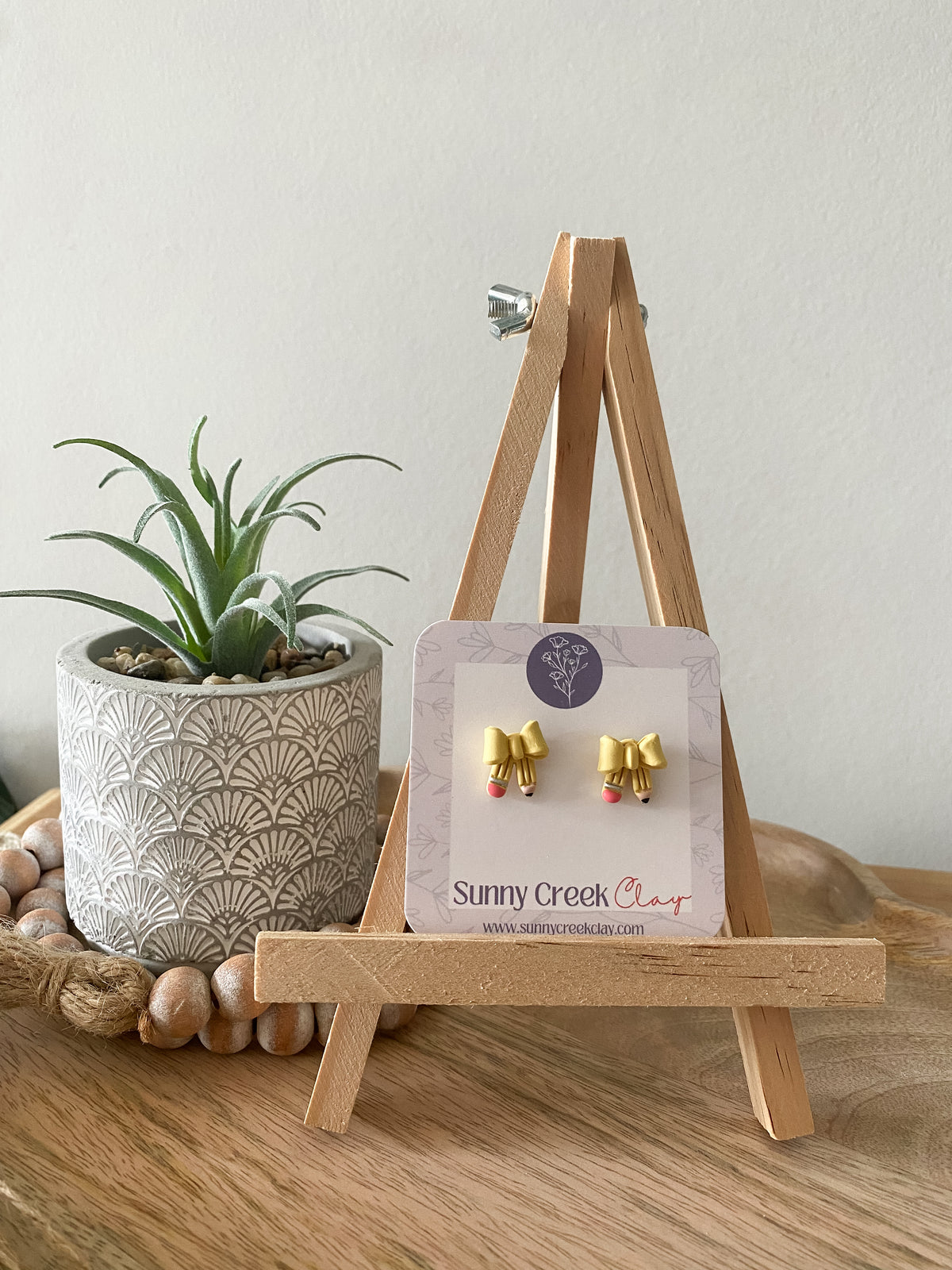 Mini pencil bow stud handmade polymer clay earrings