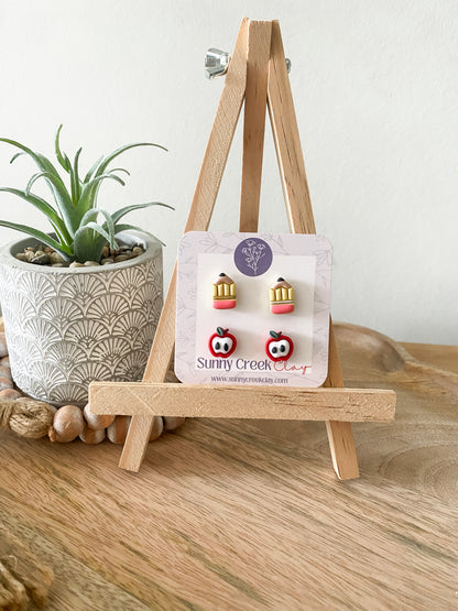 Apple stud combo handmade polymer clay earrings