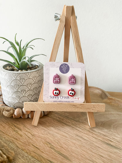 Apple stud combo handmade polymer clay earrings