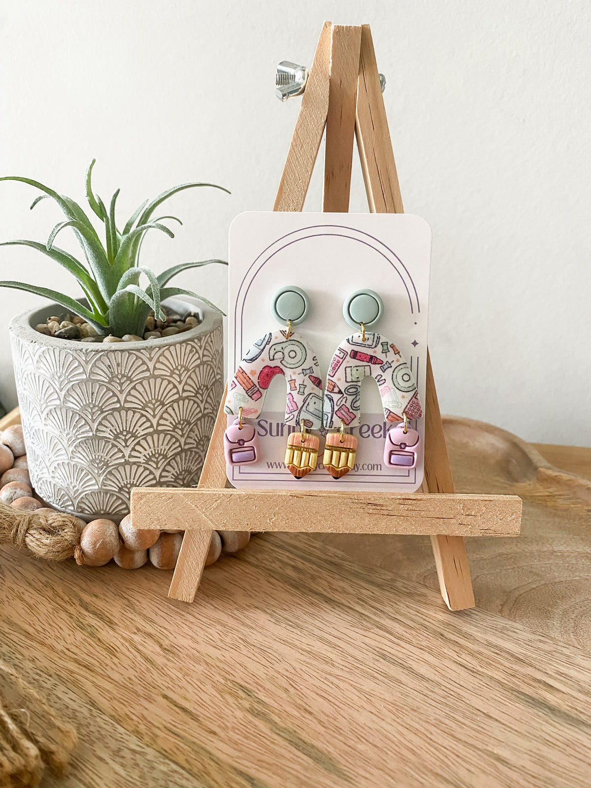 Teal teacher print handmade polymer clay earring collection