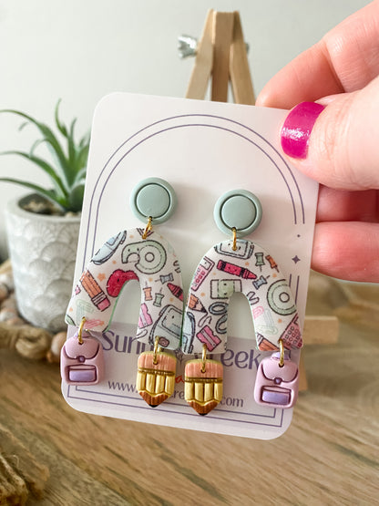 Teal teacher print handmade polymer clay earring collection