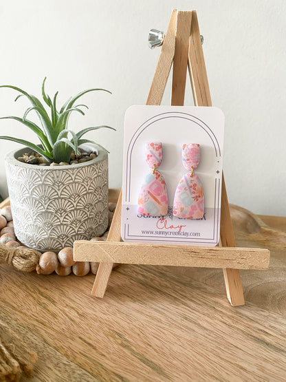 Soft pink teacher print handmade polymer clay earring collection