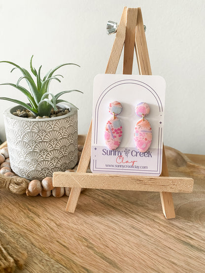 Soft pink teacher print handmade polymer clay earring collection