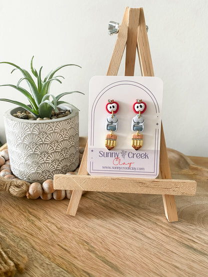 Back to school trio handmade polymer clay earring collection
