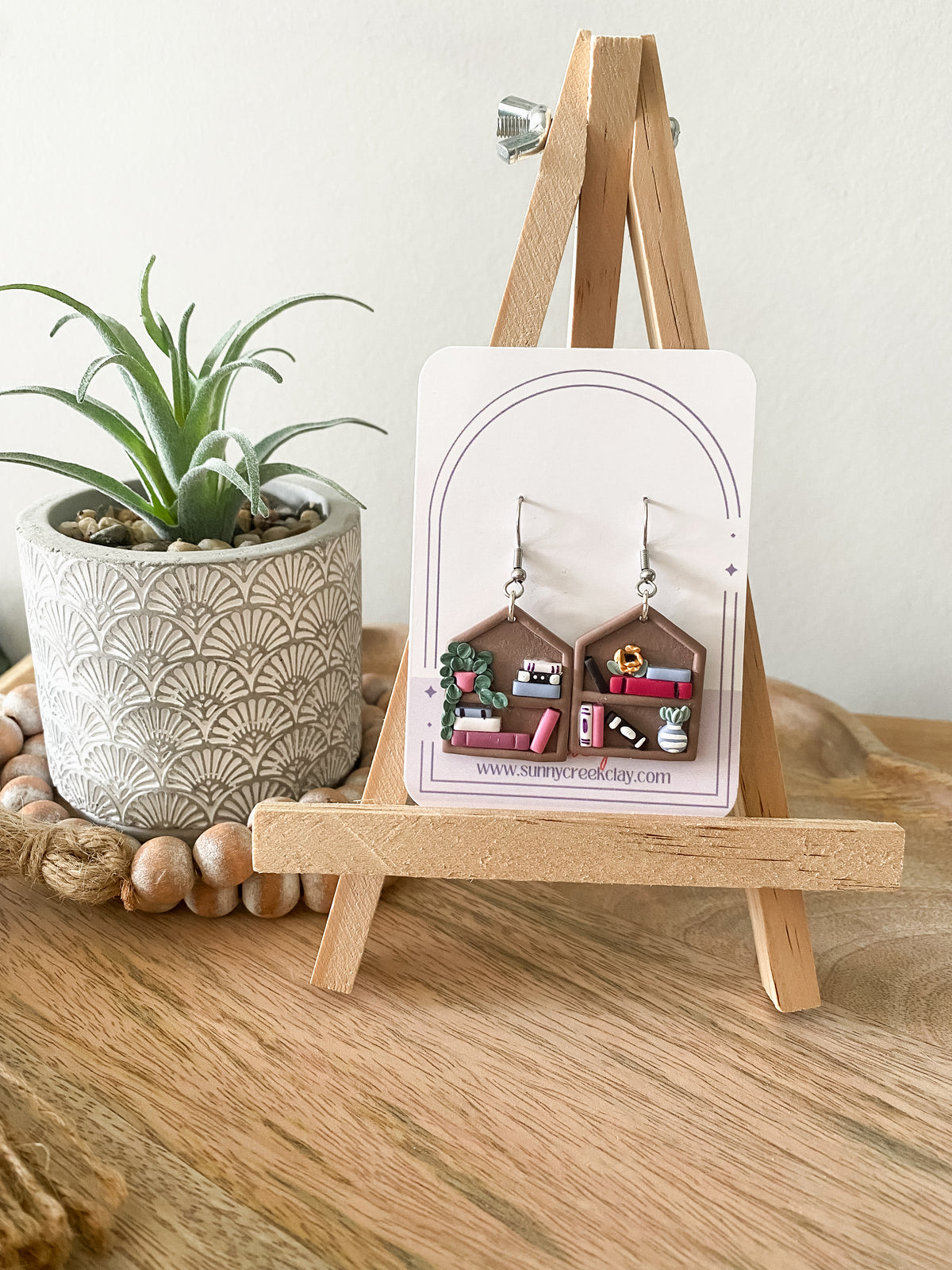 Bookshelf handmade polymer clay earrings