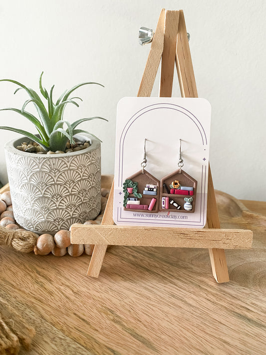 Bookshelf handmade polymer clay earrings