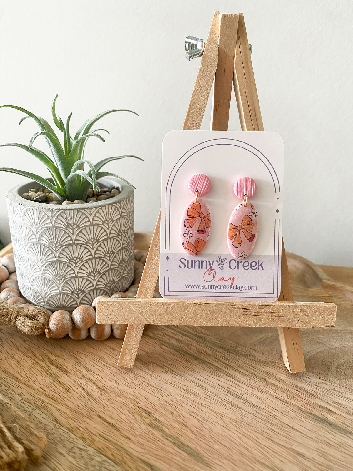 Pencil bow print handmade polymer clay earrings