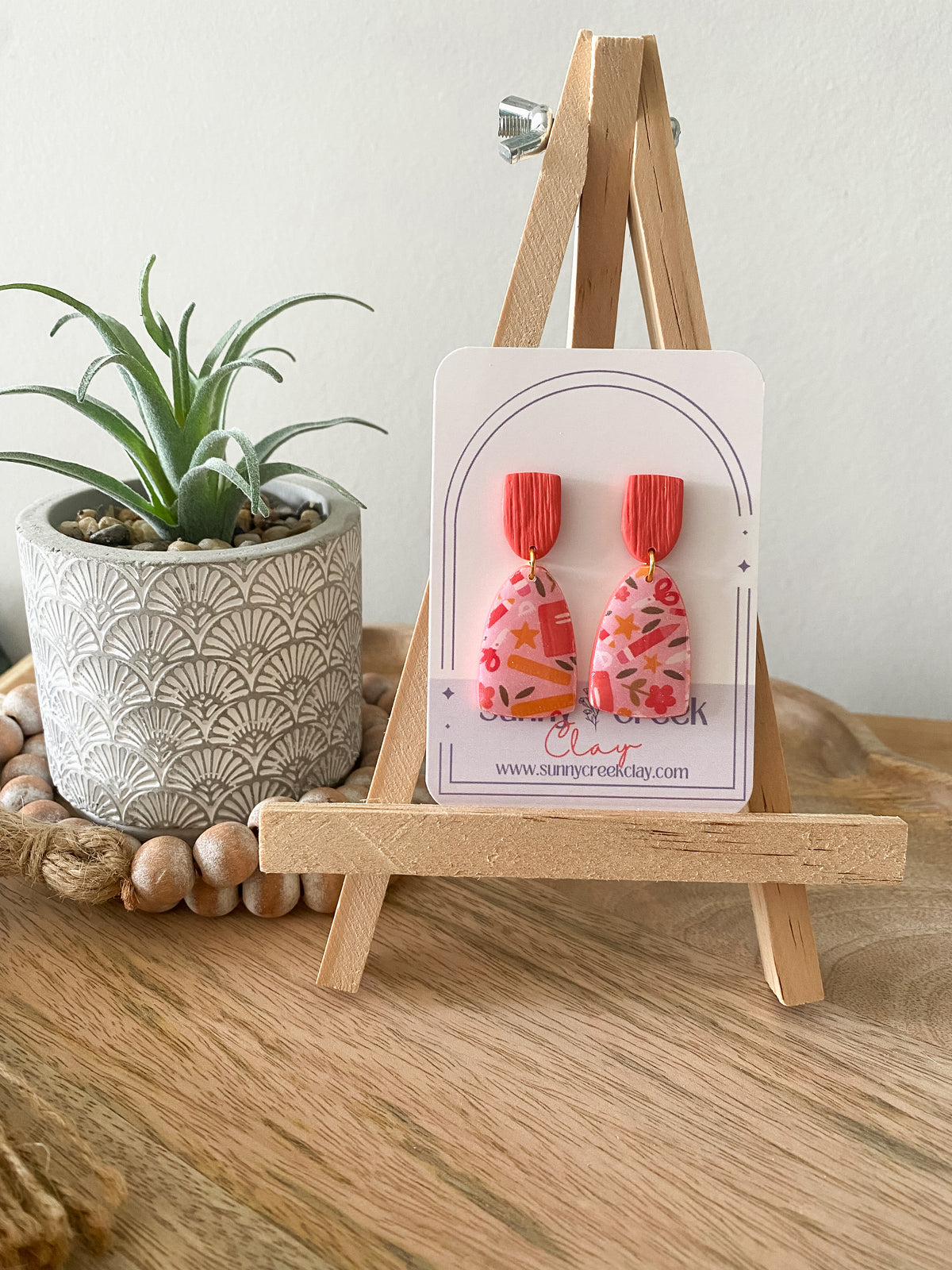 Peachy teacher print handmade polymer clay earring collection