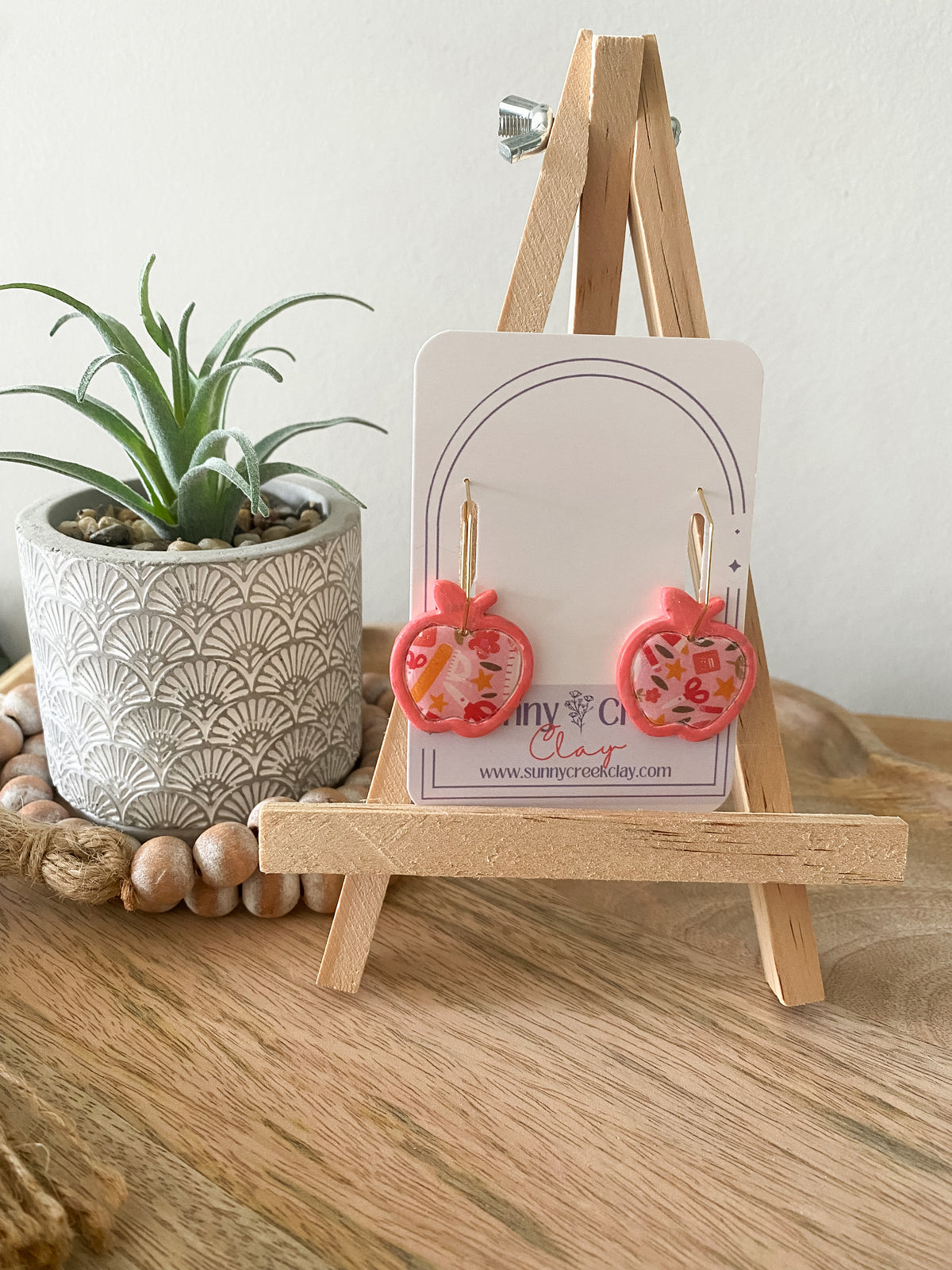 Peachy teacher print handmade polymer clay earring collection