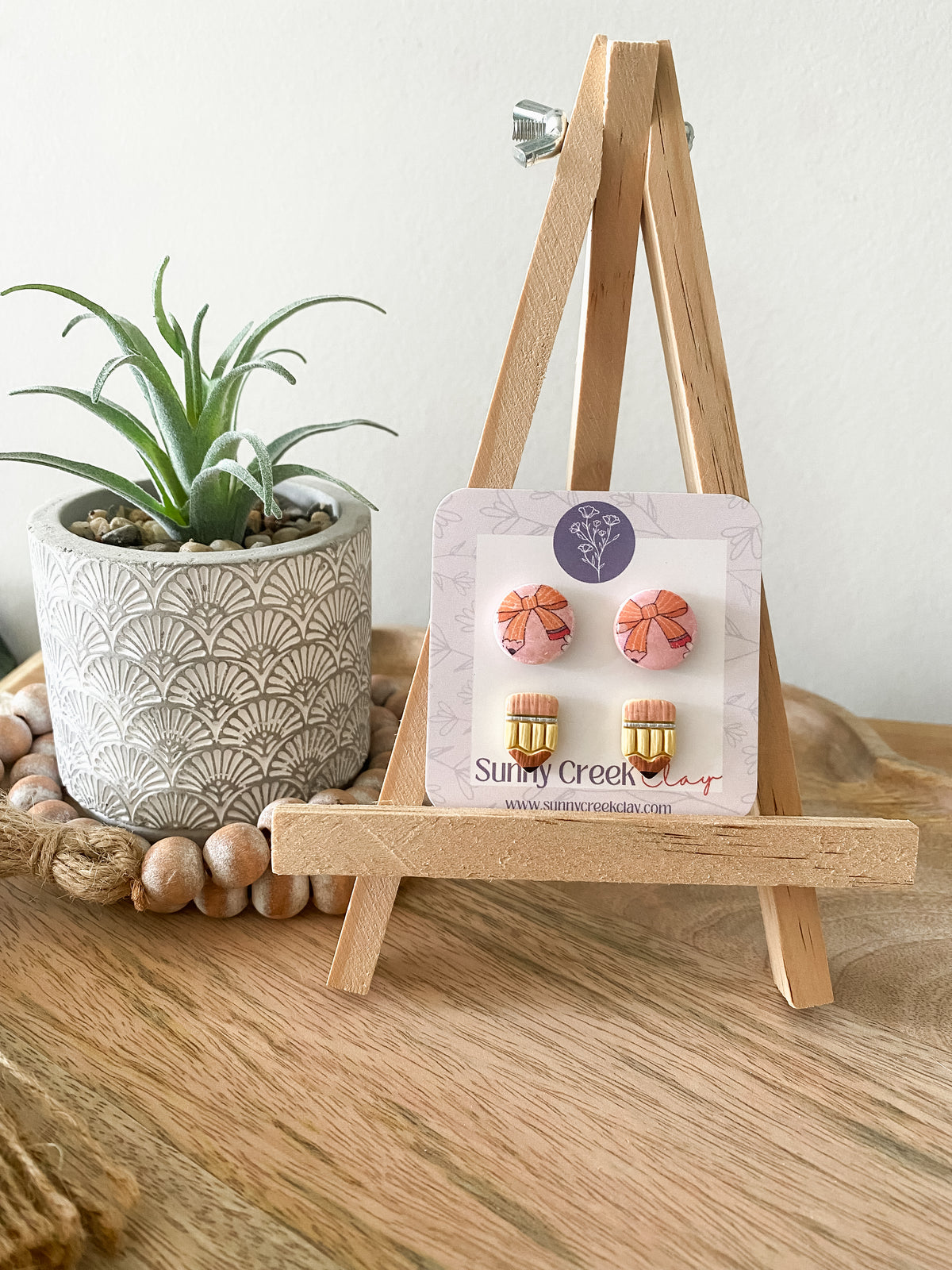 Bow pencil duo handmade polymer clay stud earrings