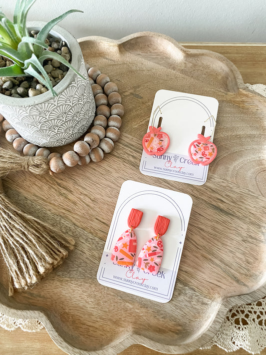 Peachy teacher print handmade polymer clay earring collection