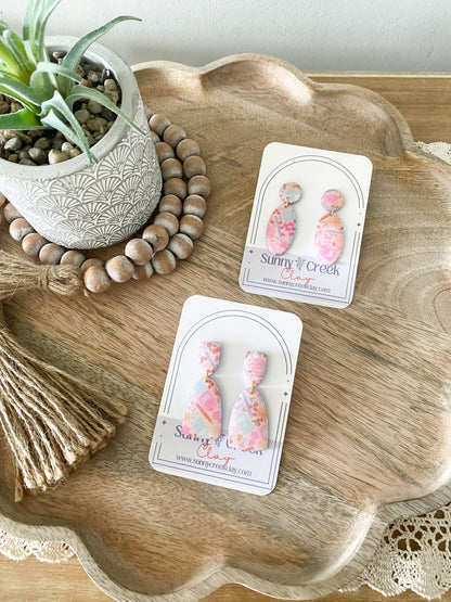 Soft pink teacher print handmade polymer clay earring collection