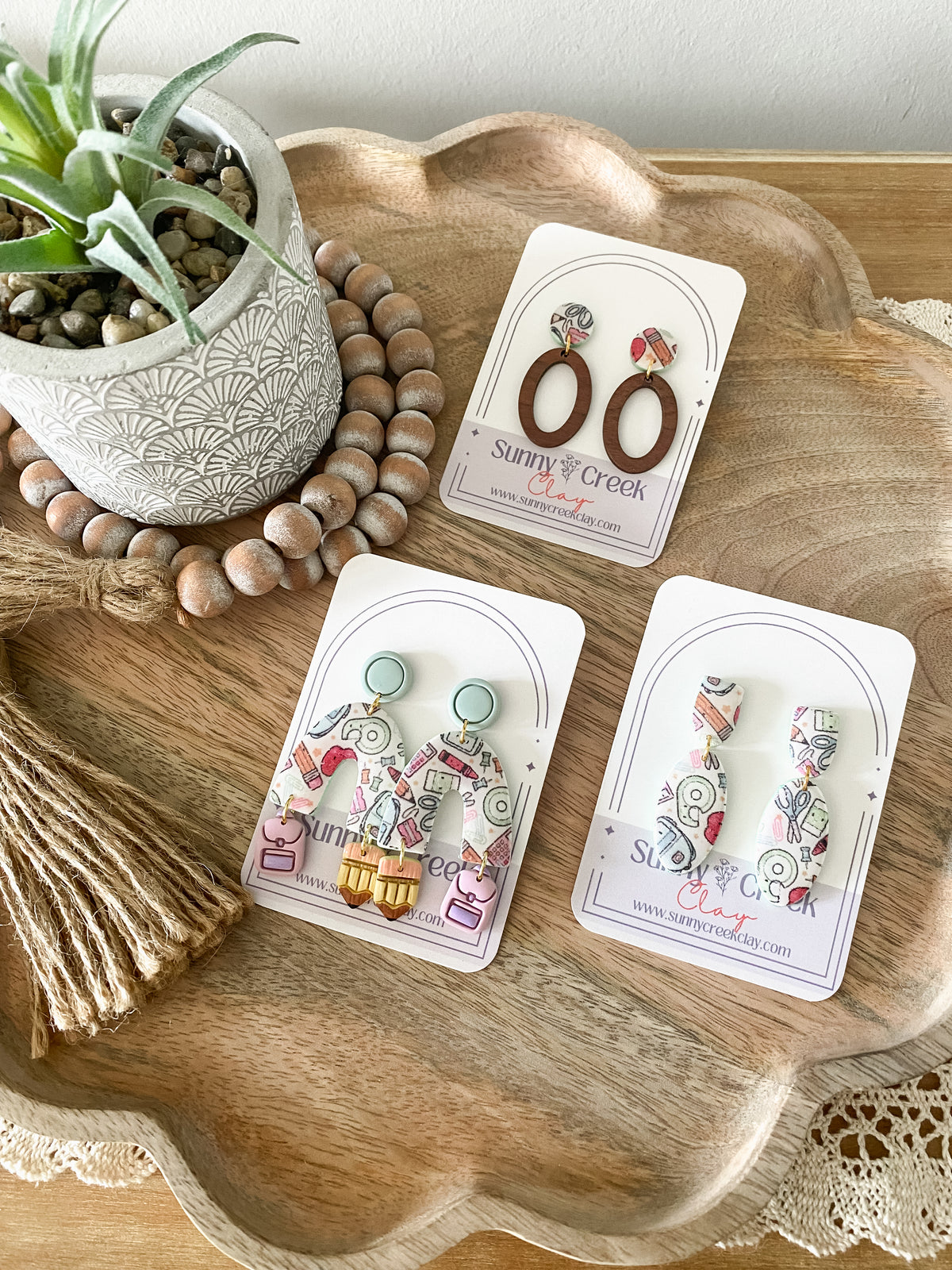 Teal teacher print handmade polymer clay earring collection