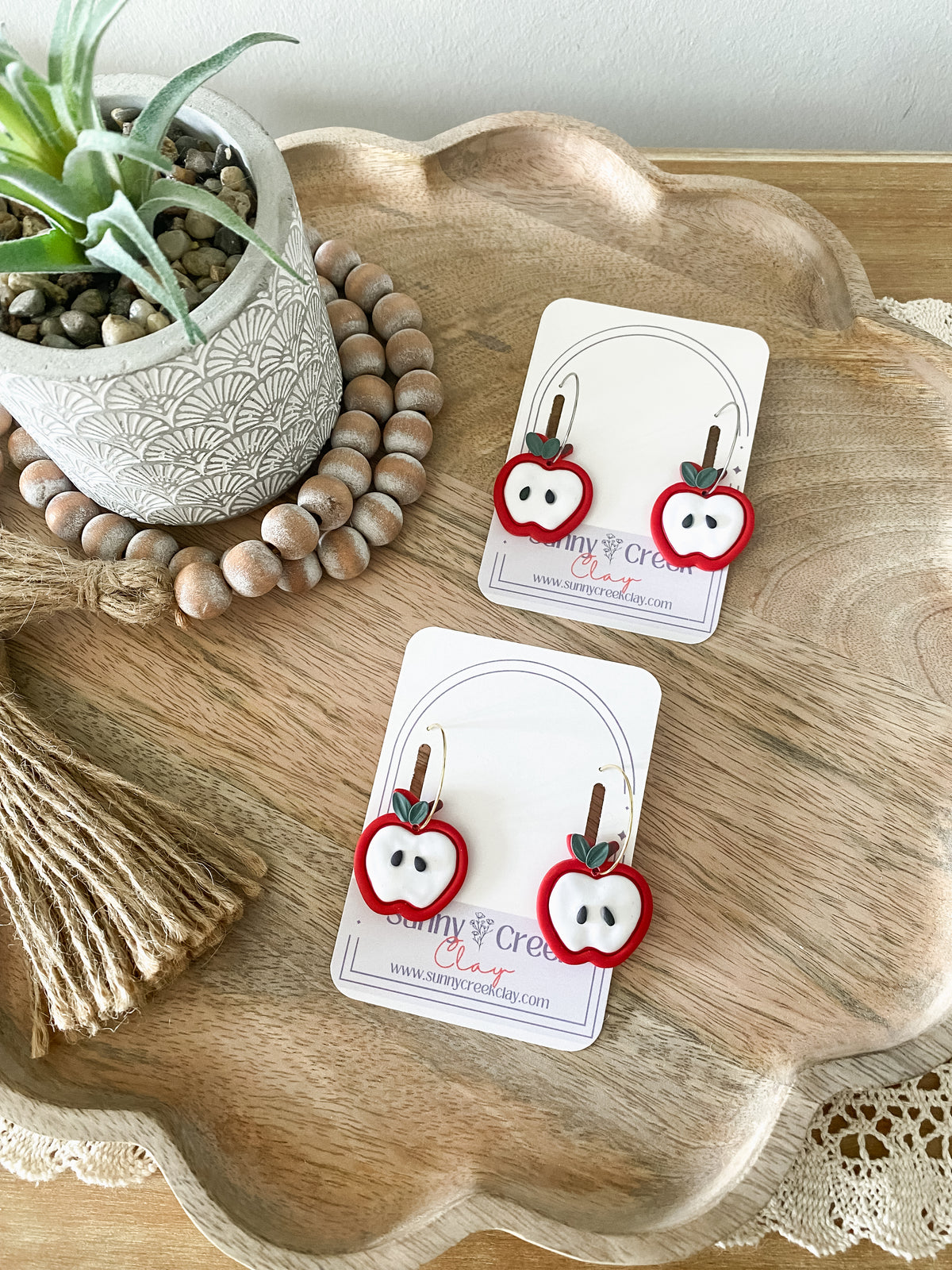 Apple back to school handmade polymer clay hoop earrings
