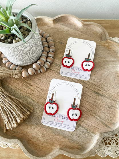 Apple back to school handmade polymer clay hoop earrings