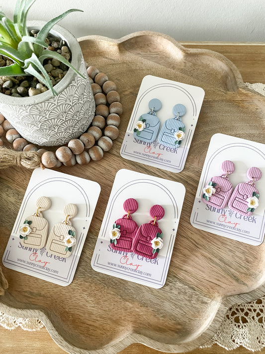 Floral backpack handmade polymer clay earring collection