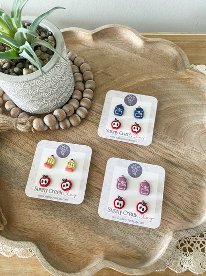 Apple stud combo handmade polymer clay earrings