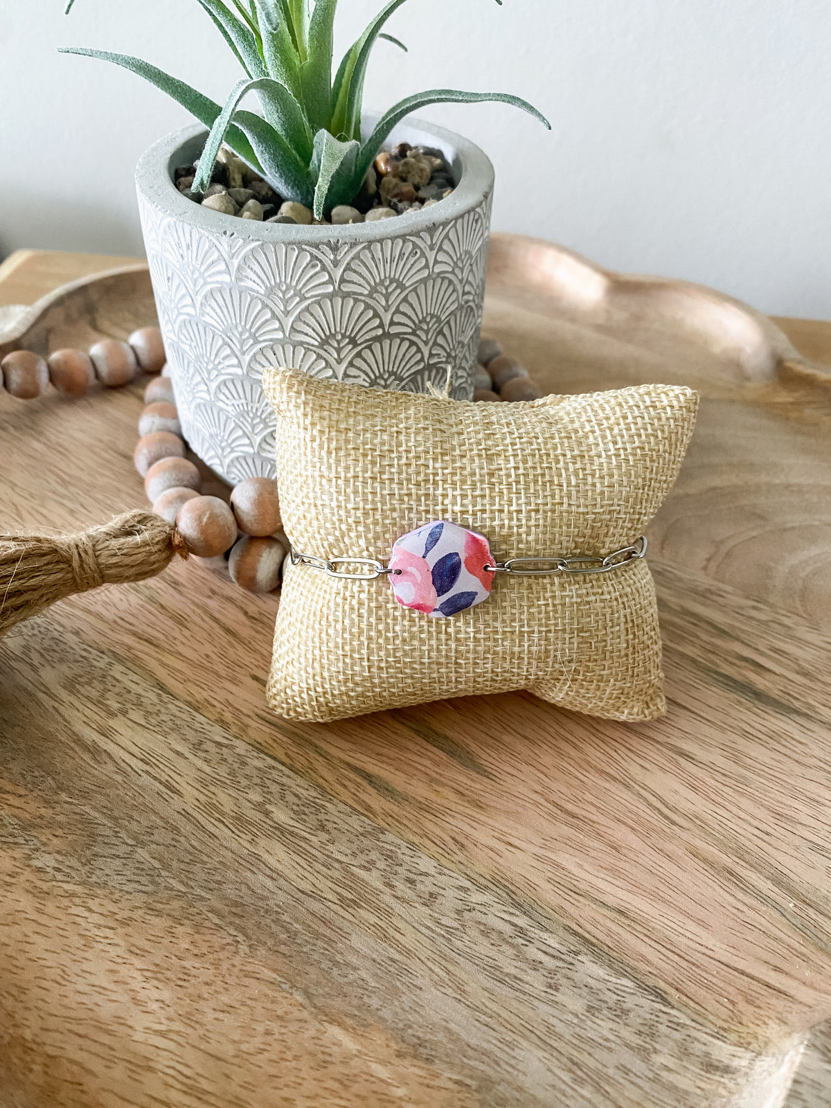Large floral print handmade polymer clay bracelet collection